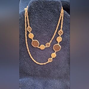 1970's Sarah Coventry Taste of Honey Gold Tone Necklace 36" Long